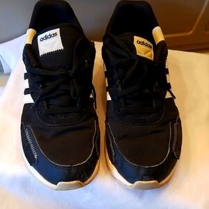 ADIDAS RETRORUN Black Sneakers with White Stripes, Women's Sz. 11 Good Condition